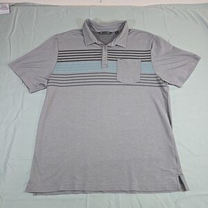 Travis Mathew Men's Polo Shirt XL Gray w Stripes Golf Performance Short Sleeve